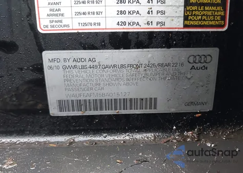 2011 Audi A3 2.0T Premium из США, поврежденный, VIN WAUFFAFM5BA015127